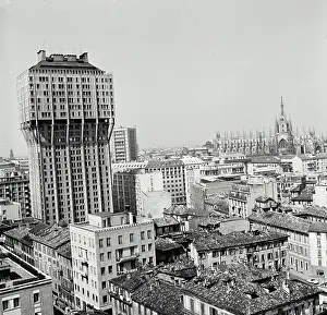 Urban Prints: View of Downtown Milan Italy
