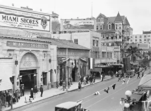 Miami Prints: View of Flagler Street With Pedestrians and Cars