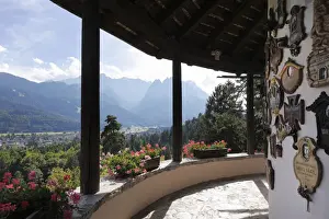 Oberbayern Prints: View of Garmisch-Partenkirchen as seen from Kriegergedaechtniskapelle memorial chapel