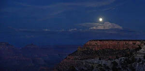 View of the Grand Canyon at night with full moon, viewing point Mather Point, South Rim, Grand Canyon, at Tusayan