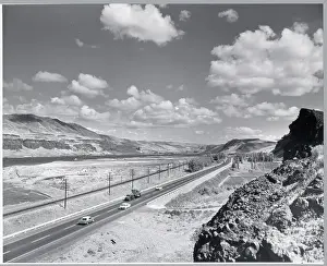 Highway Prints: View Of Highway, Mountains & River In Or