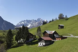 View from Hirschegg on Mt. Grosser Widderstein, Kleinwalsertal valley, Vorarlberg, Austria, Europe