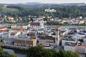 View over the historic town centre between the Inn and Danube rivers, Passau, Lower Bavaria, Bavaria, Germany, Europe