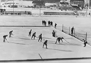 Prints of (Original Caption). This photo shows a view of the final Olympic hockey match, played at Chamonix and won by the Canadian team against the American team Frozen Moments: A Journey Through Hockey History: View of Hockey Game from Grandstands
