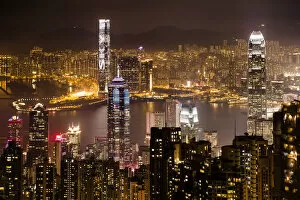 Images Dated 6th March 2013: View over Hong Kong skyline from Victoria Peak at night, Central District, Hong Kong, China