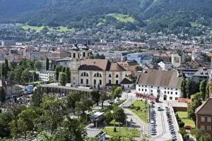 View of Innsbruck, Wiltern district with the Wilten Basilica, Wilten Abbey and cemetery, capital of Tyrol