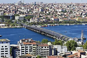 View of Istanbul with the Atatuerk Bridge and the Bosphorus as seen from the Galata tower, Istanbul, Turkey