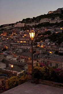 Images Dated 28th July 2015: View of the Italian town Modica at dusk. Sicily, Italy, Europe