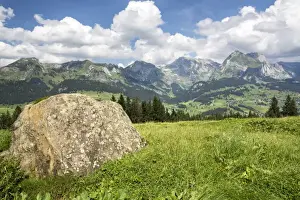 Saentis Prints: View from Klangweg or Sound Trail on Toggenburg Mountain towards the Alpstein Mountains with Saentis Mountain