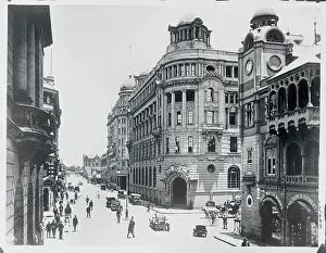Banking Prints: View of Large Buildings with Pedestrians
