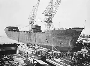 Malmo Prints: View of Large Ship Halfway on Dock