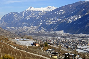 Mountained Collection: View in late-autumn towards the Rhone Valley near Sierre, Valais, Switzerland, Europe