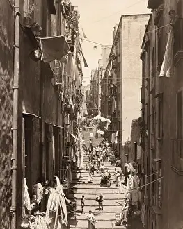 Laundry Prints: View of Laundry & People in Street