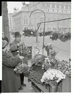 View of Man Selling Wreaths