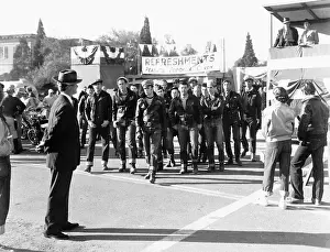 Prints of (Original Caption). Marlon Brando in scenes from the movie: The Wild One The Iconic Moments Captured: View of Marlon Brando on Set