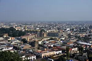 View towards the Monastery of San Gabriel and the historic town centre of San Pedro Cholula, Puebla, Mexico