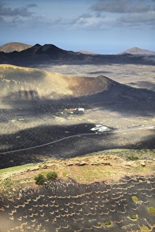 Montana Collection: View from Montana Guardilama to the volcanic landscape around La Geria, Lanzarote, Canary Islands