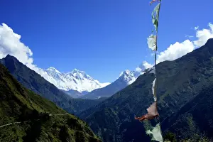 View of Mt Everest, through mountain valley