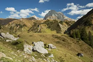 View of Mt Wildgrubenspitze at Spullersee Lake in Vorarlberg, Austria, Europe