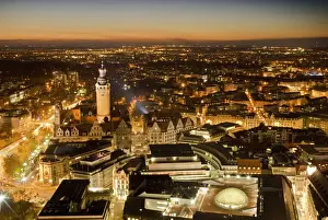 Sunsets Prints: View towards the new town hall in the evening, Leipzig, Saxony, Germany, Europe