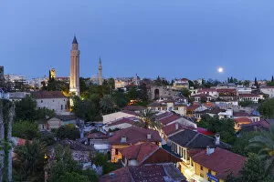 View of the old town with Fluted Minaret, Kaleici, Antalya, Antalya Province, Turkey
