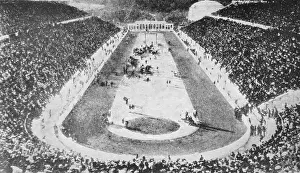 Prints of A view of the Panathenaic Stadium in Athens during the 1906 Intercalated Games or 1906 Olympic Games Capturing Glory: A Journey Through Olympic History: View of The Panatheniac Stadium