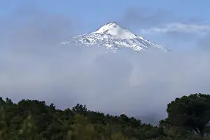 Stratovolcano Prints: View of the Pico del Teide mountain above the clouds