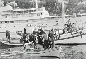 View of Reporters Near Aristotle Onassis Yacht