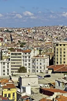 View over the rooftops of Besiktas and Beyoglu towards the Bosphorus, as seen from the Galata Tower, Kuelesi, Istanbul