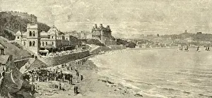 View of Scarborough bay and beach, North Yorkshire, Victorian Holiday resort, 1888, 19th Century