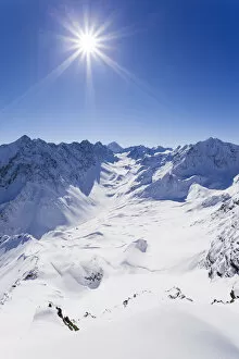 View from the Schoentalspitze summit on the Stubai Alps, Stubai Alps, Tyrol, Austria