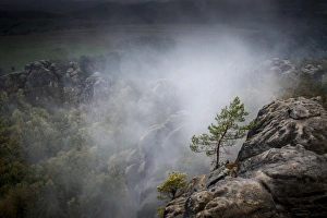 Mist Collection: View from Schrammstein lookout point, Elbe Sandstone Mountains, Saxony, Germany