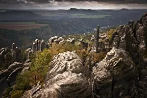Images Dated 8th October 2011: View from Schrammstein lookout point, Elbe Sandstone Mountains, Saxony, Germany