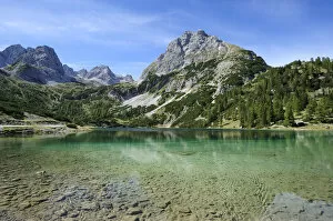 View across Seebensee Lake to Mt Sonnenspitze, Ehrwald, Tyrol, Austria, Europe, PublicGround