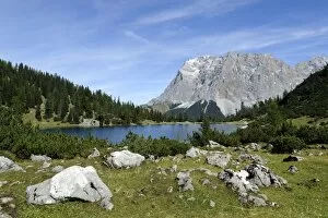 View across Seebensee Lake to Mt Zugspitze, Ehrwald, Tyrol, Austria, Europe, PublicGround