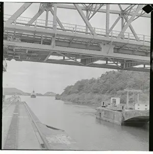 Panama Prints: View of Ship Traveling on Panama Canal