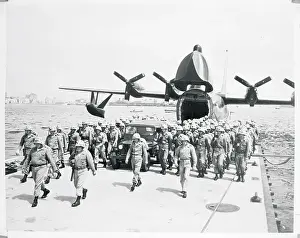 Disembarking Prints: View of Soldiers Disembarking from Plane