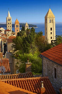 Croatia Collection: View from St John Church tower over the medieval roof tops of Rab town, Rab Island
