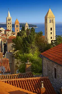 View from St John Church tower over the medieval roof tops of Rab town, Rab Island, Primorje-Gorski Kotar County, Croatia