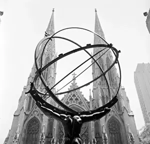 Patricks Cathedral Prints: View of St. Patrick's Cathedral Through Atlas by Lee Lawrie
