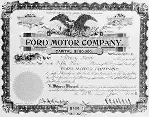 Dearborn Prints: View of Stock Certificate Owned by Henry Ford
