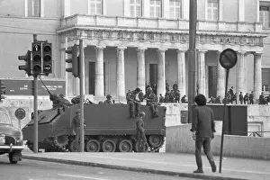 View of Street with Tank Parked for Security