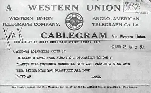 Telegram Prints: View of Telegram Sent to W.D. Taylor