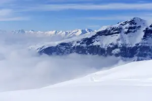 High Mountain Range Prints: View from Torrenthorn Mountain over the fog shrouded Valais Alps