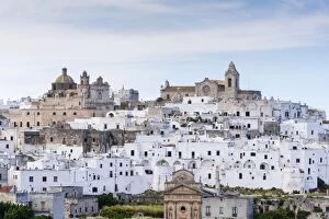 Images Dated 30th May 2014: View of the town with the cathedral, right, and the church Chiesa delle Monacelle, left, Ostuni