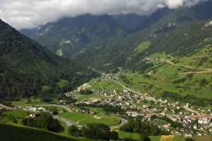 Pass Prints: View over the town of Orsieres from the ascent to the Great St