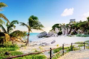Images Dated 24th November 2014: View of Tulum beach, God of Winds Temple, Mexico