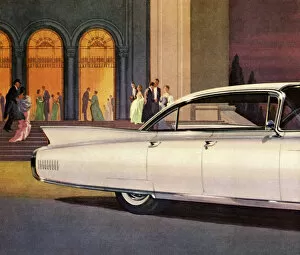 Vintage Car Illustrations Gallery: Back View of Vintage White Car