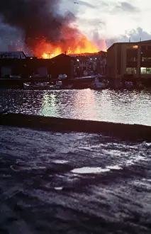 Vestmannaeyjar Prints: View Of Volcano Eruption From Harbor