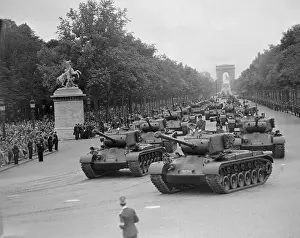 View of War Tanks Against Picturesque Paris